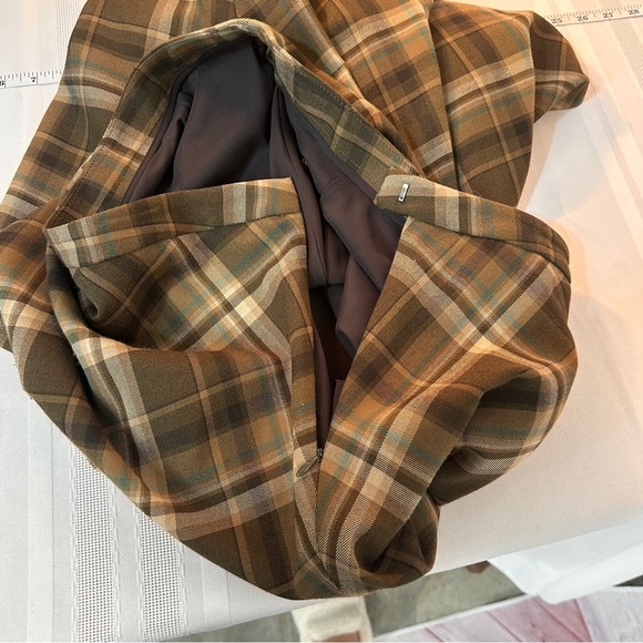 Vintage Womens size 12 A Line Skirt Brown Neutral Plaid Modest Dark Academia - Picture 5 of 10
